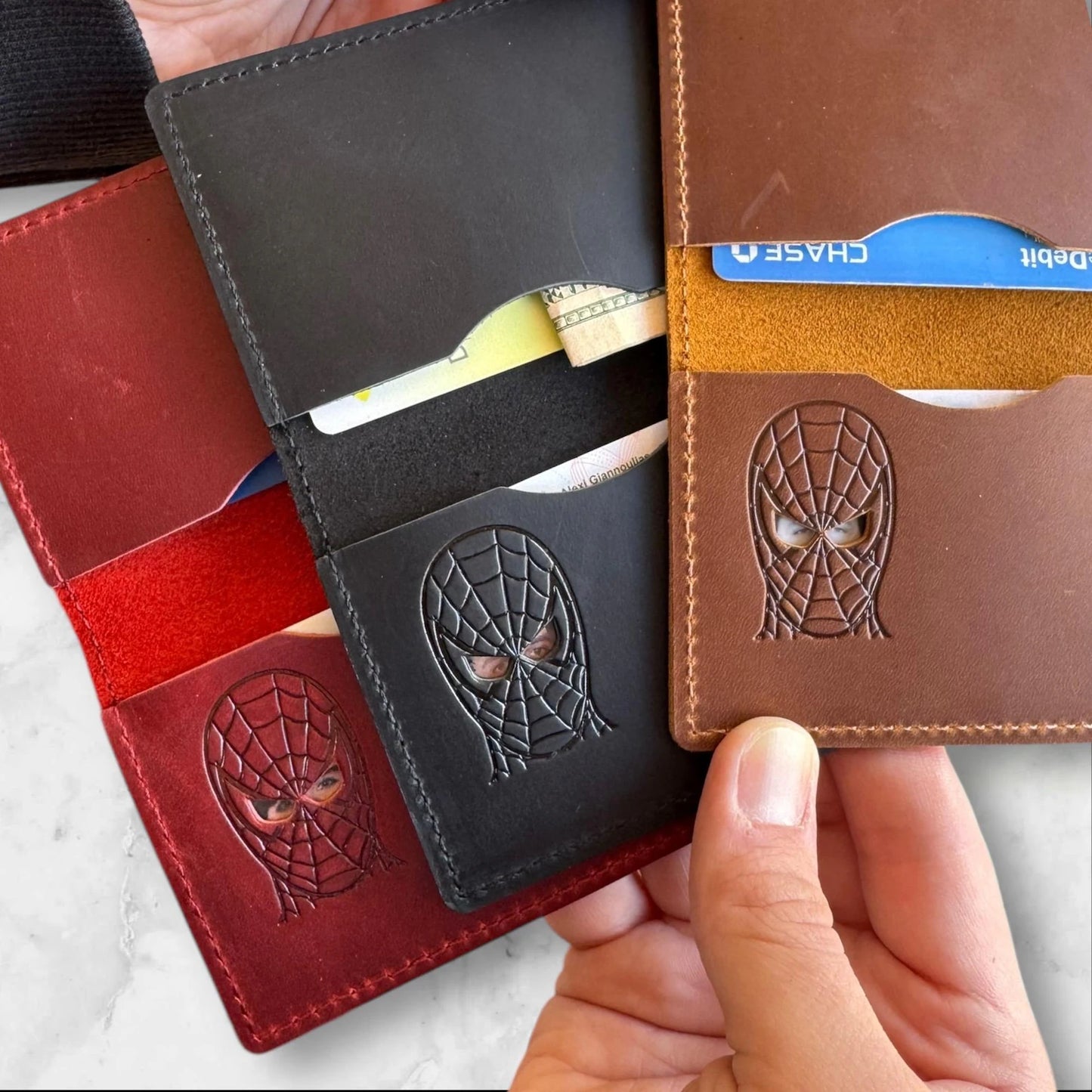 Spider ID Wallet - Genuine Leather Wallet With Super Hero Mask
