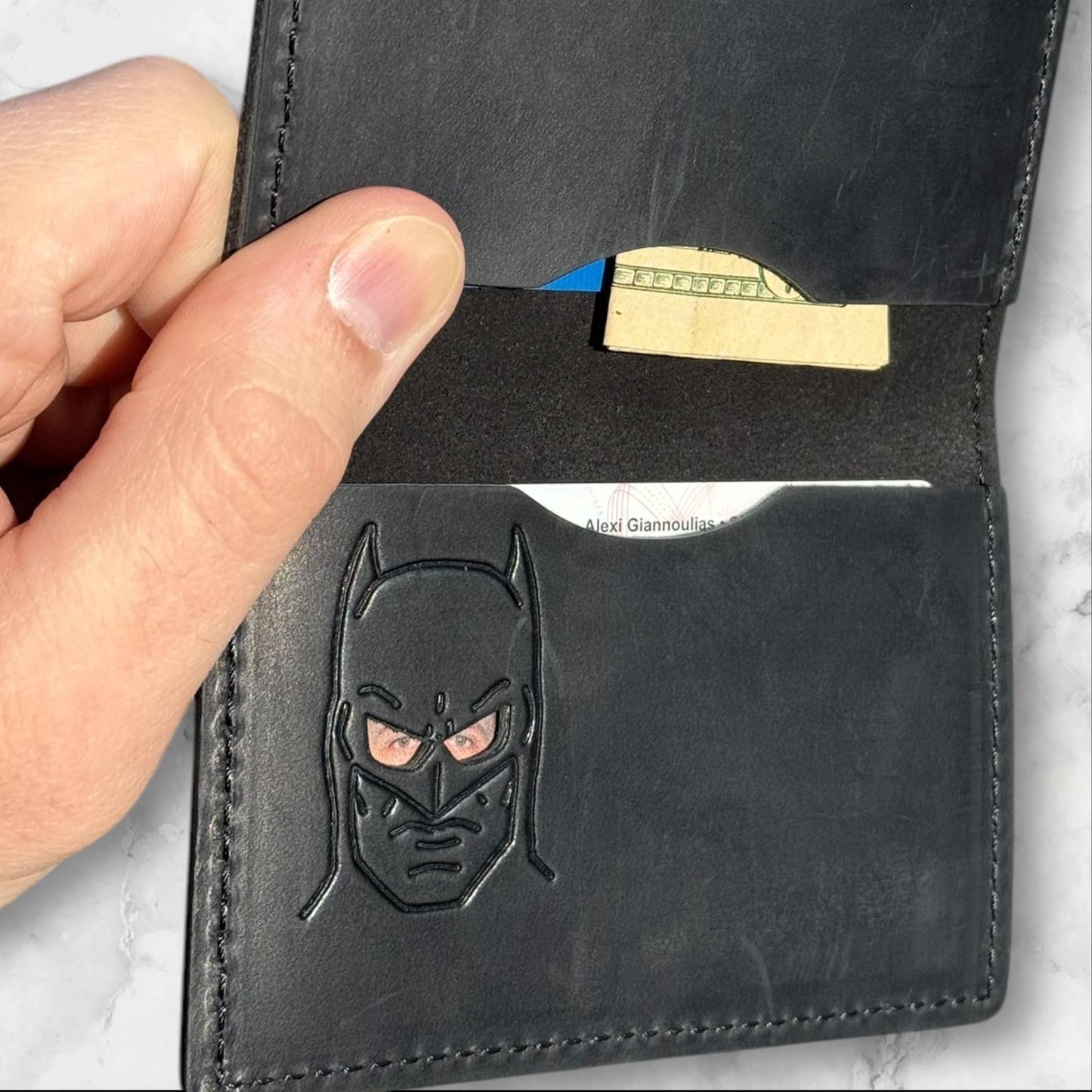 Bat ID Wallet - Genuine Leather Wallet With Minimalist Super Hero Mask