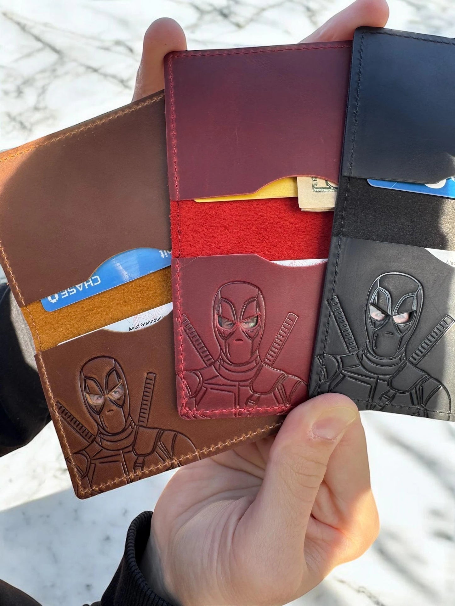 Hero Face Bifold Wallet - Cosplay Comic ID Holder Real Leather