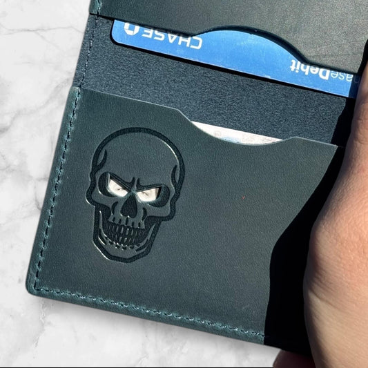 Skull Bifold Wallet: Genuine Leather ID Wallet