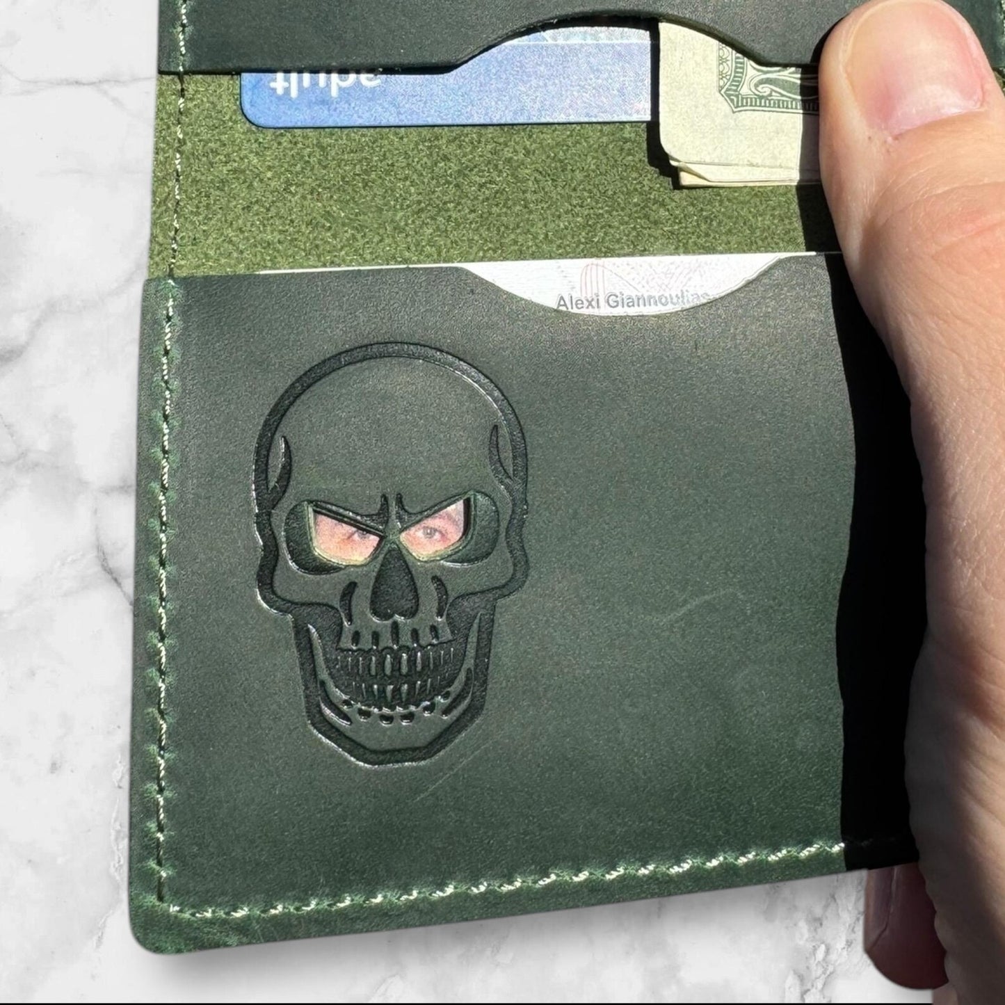Skull Bifold Wallet: Genuine Leather ID Wallet