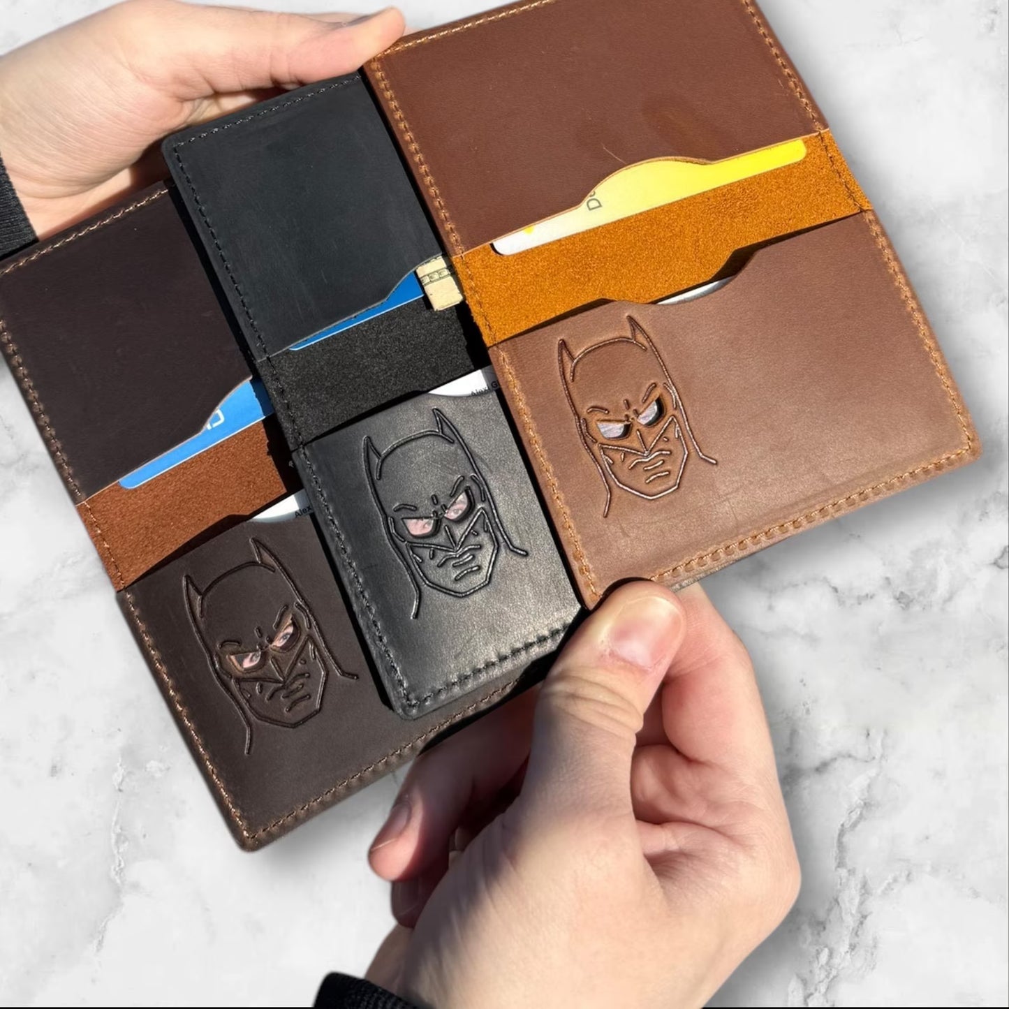 Bat ID Wallet - Genuine Leather Wallet With Minimalist Super Hero Mask
