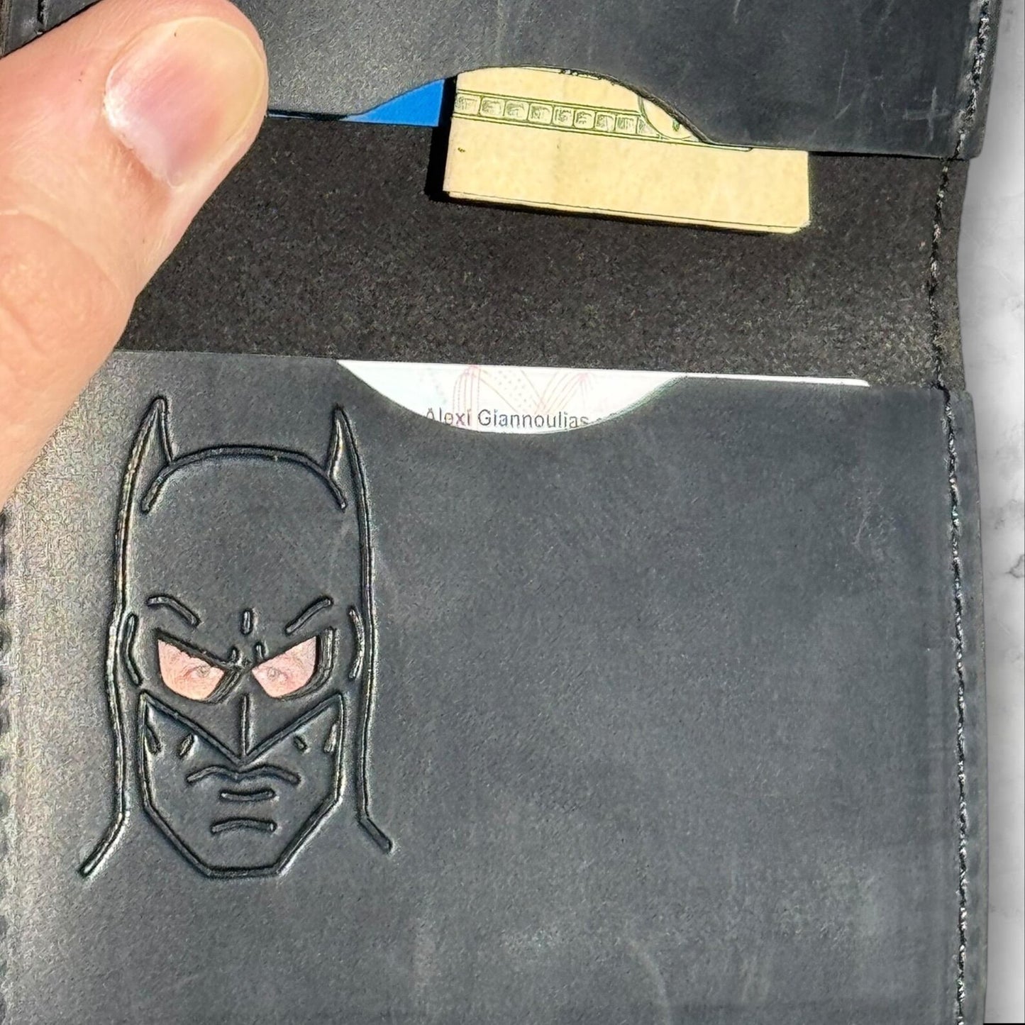 Bat ID Wallet - Genuine Leather Wallet With Minimalist Super Hero Mask