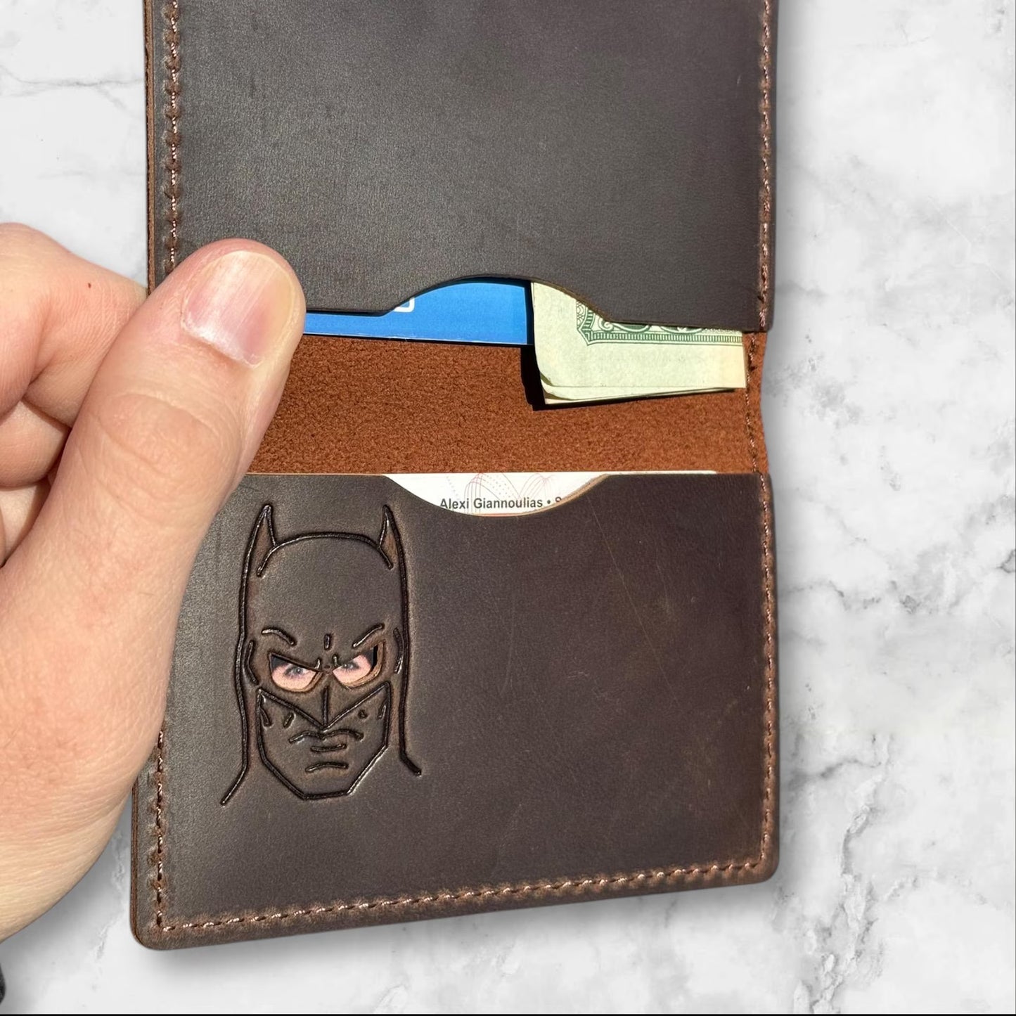 Bat ID Wallet - Genuine Leather Wallet With Minimalist Super Hero Mask