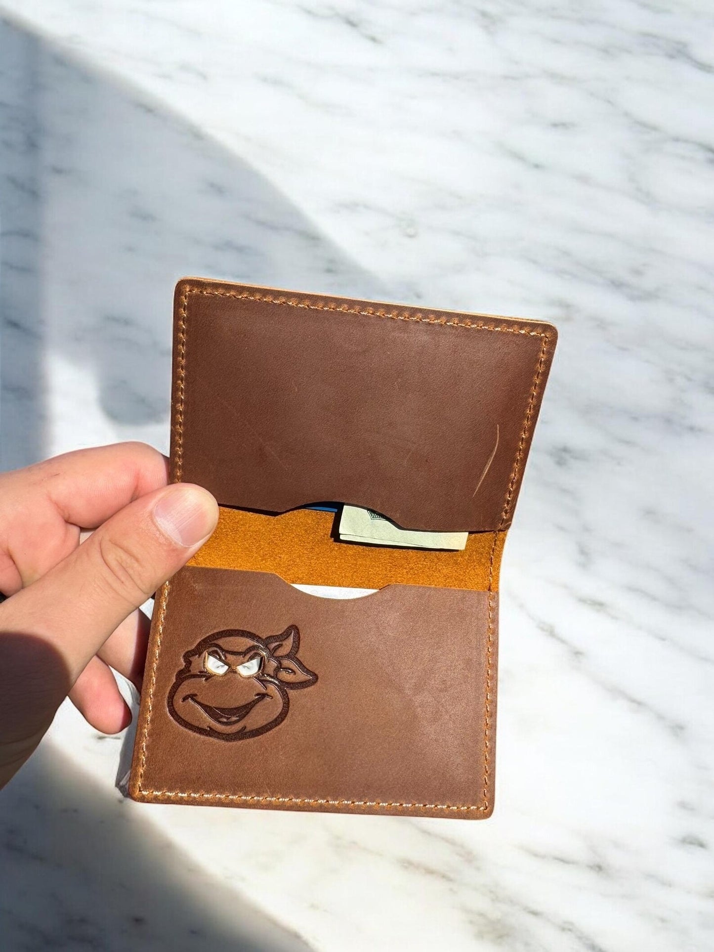 Turtle ID Wallet - Genuine Leather Wallet With Super Hero Mask