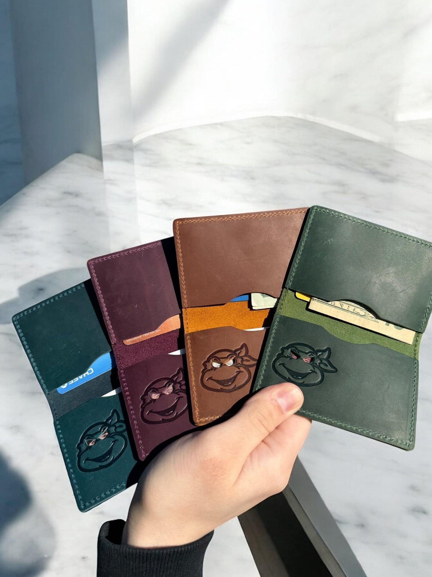 Turtle ID Wallet - Genuine Leather Wallet With Super Hero Mask