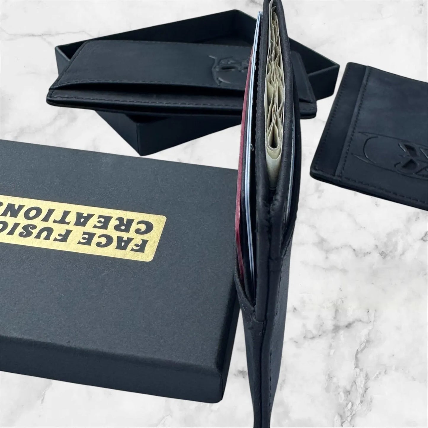 Bat Face Leather Card Holder: Vertical ID Wallet, RFID Blocking