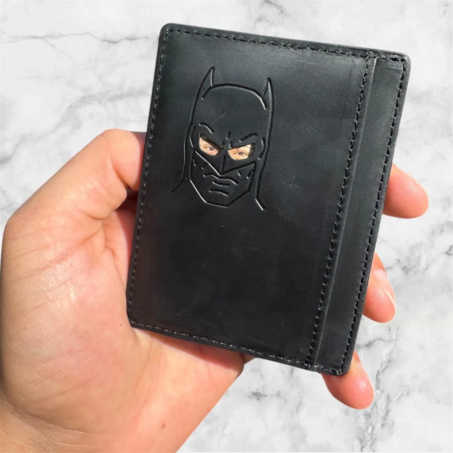 Bat Face Card Holder, Genuine Leather Slim Bat Wallet with RFID Protection