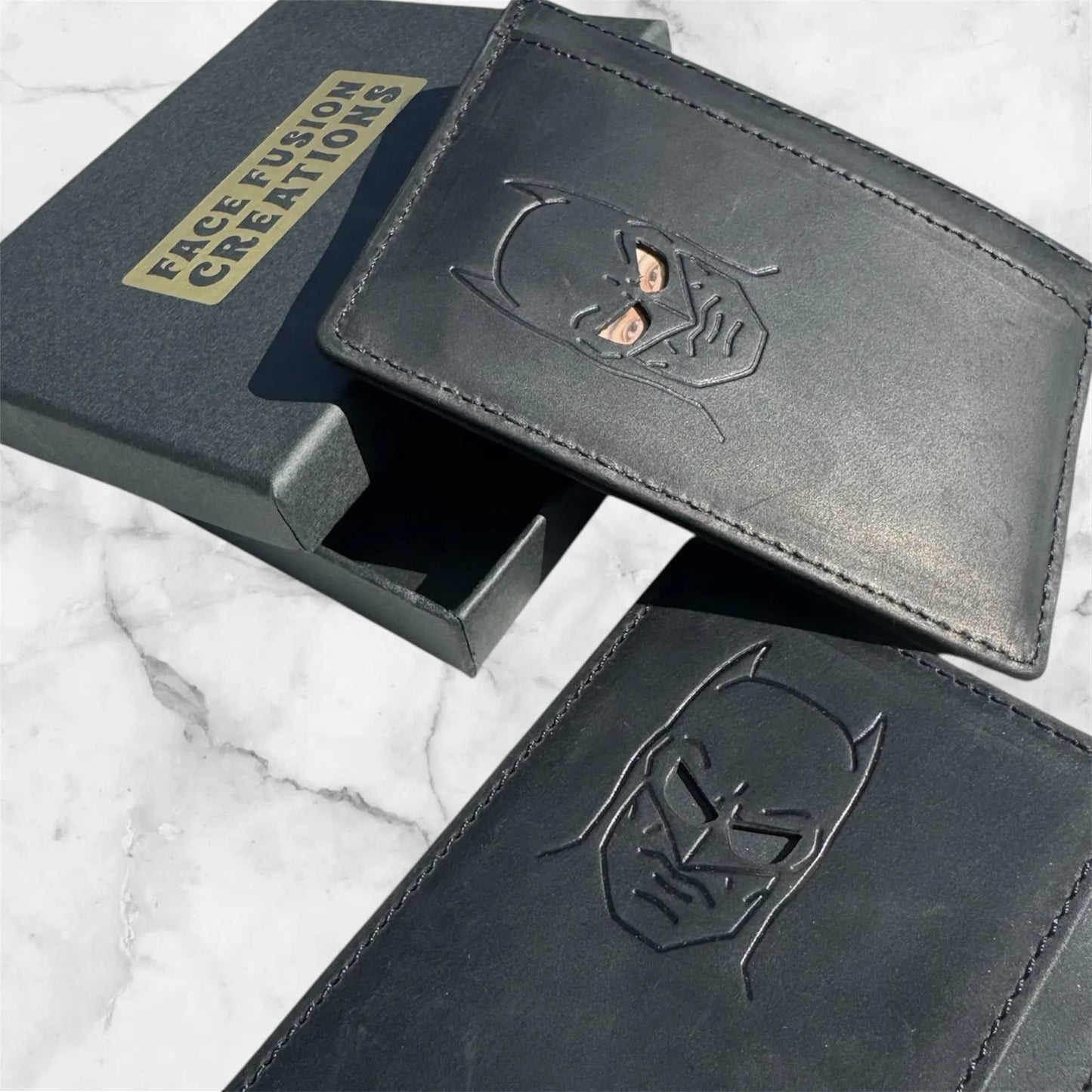 Bat Face Leather Card Holder: Vertical ID Wallet, RFID Blocking
