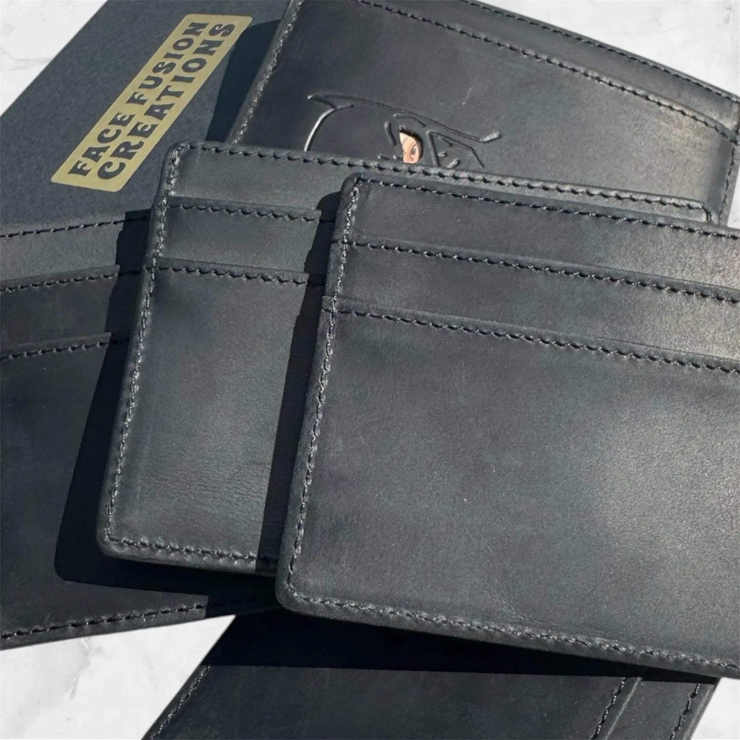 Bat Face Leather Card Holder: Vertical ID Wallet, RFID Blocking